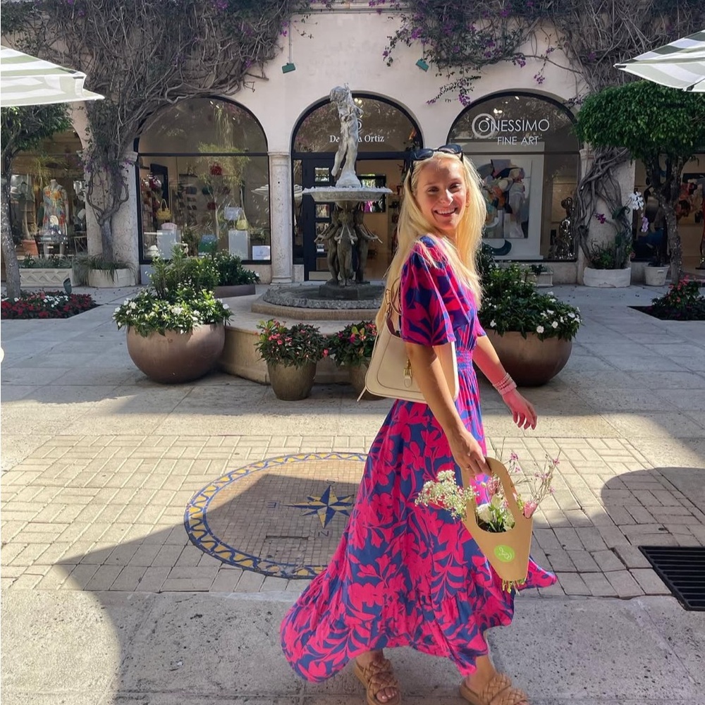 Anthropologie Pink and Blue Maxi Dress